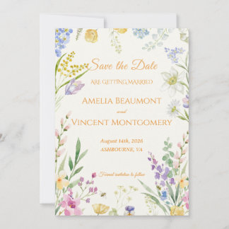 Wildflower Watercolor Floral Save the Date Card
