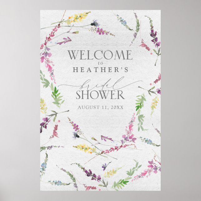 Wildflower Watercolor Floral Shower Welcome Poster (Front)