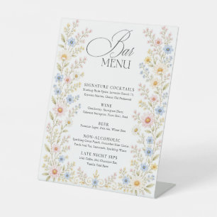 Wildflower Watercolor Floral Wedding Bar Menu Pedestal Sign