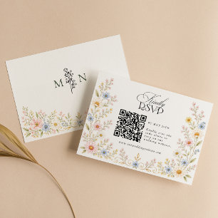 Wildflower Watercolor Floral Wedding QR Code RSVP Card