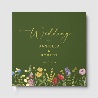 Wildflower Watercolor Green Floral Wedding Guest Book