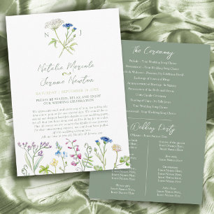 Wildflower watercolor green wedding program programme