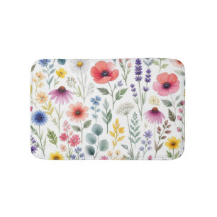 Wildflower Watercolor Meadow Botanical Floral Bath Mat