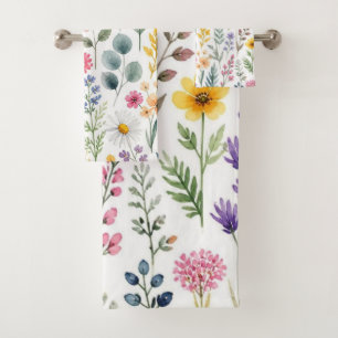 Wildflower Watercolor Meadow Botanical Floral Bath Towel Set