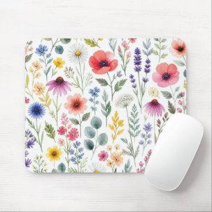 Wildflower Watercolor Meadow Botanical Floral Mouse Mat