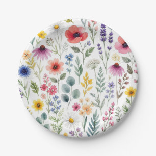 Wildflower Watercolor Meadow Botanical Floral Paper Plate
