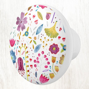 Wildflower Watercolor Modern Ceramic Knob