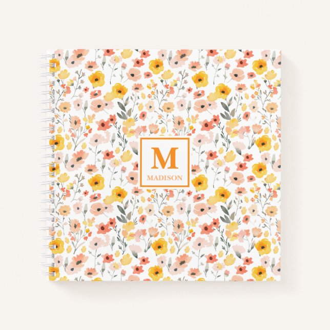 Wildflower Watercolor Monogram Notebook Journal (Front)
