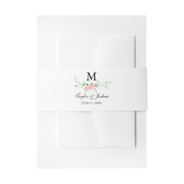 Wildflower Watercolor Monogram Wedding Belly Band Invitation Belly Band (Front Example)