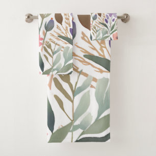 Wildflower Watercolor Pastel Boho Spring Decor Bath Towel Set