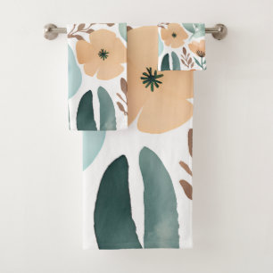Wildflower Watercolor Pastel Boho Spring Decor Bath Towel Set