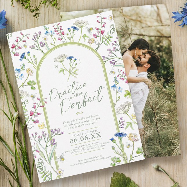 Wildflower watercolor photo wedding rehearsal invitation (Creator Uploaded)