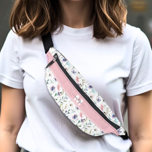 Wildflower Watercolor Pink Custom Monogram Bum Bags