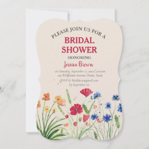 Wildflower Watercolor Poppies Floral Bridal Shower Invitation