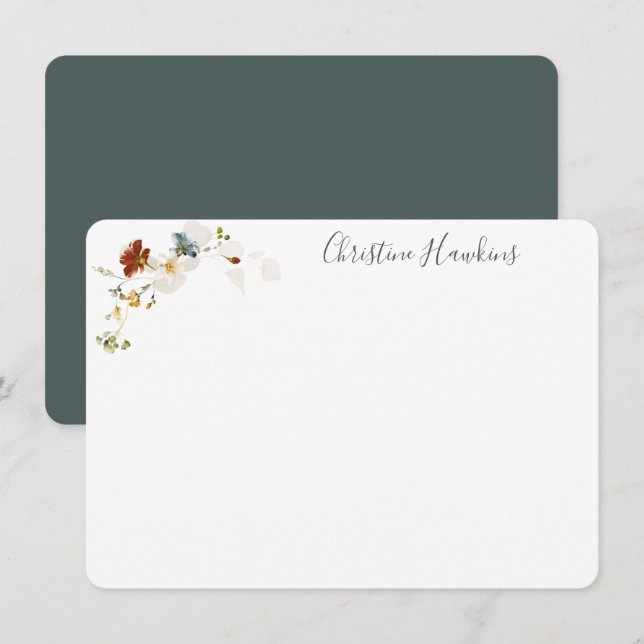 Wildflower Watercolor Pretty Floral Personalised N Card (Front/Back)