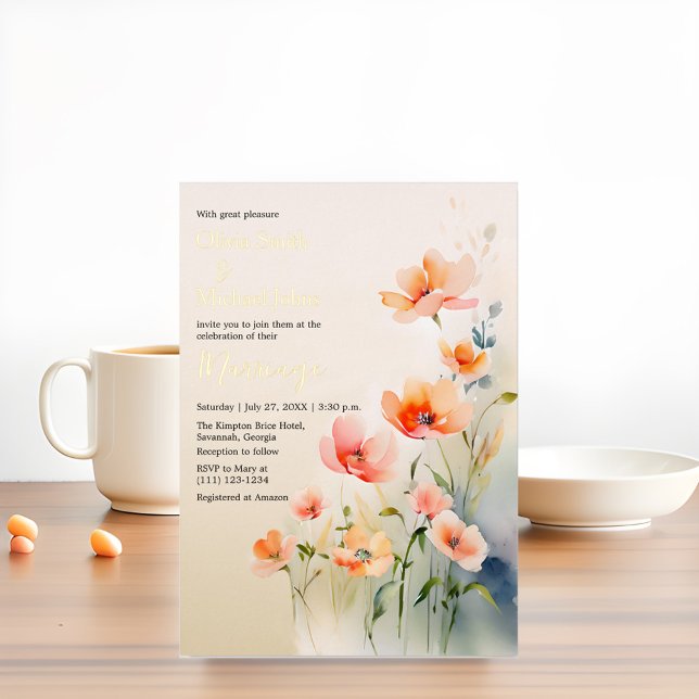 Wildflower Watercolor Real foil Wedding Invite (Creator Uploaded)