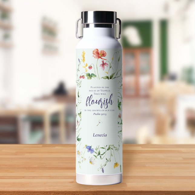 Wildflower Watercolor Scripture Personalised Water Bottle (Creator Uploaded)