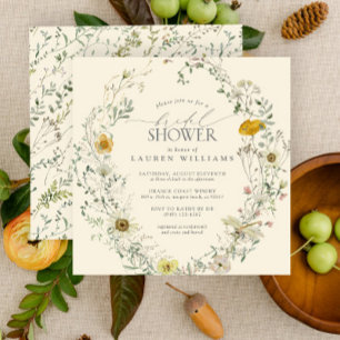 Wildflower Watercolor Summer Fall Bridal Shower Invitation