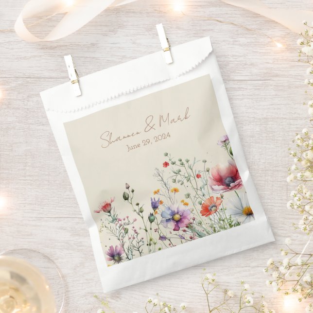 Wildflower Watercolor Wedding Favour Bag (Clipped)