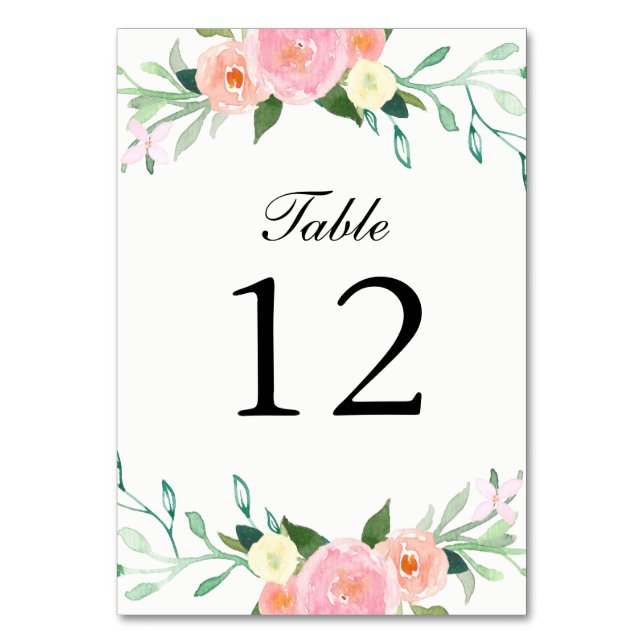 Wildflower Watercolor Wedding Table Cards (Front)