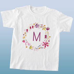 Wildflower Watercolor Wreath Monogram Initial T-Shirt