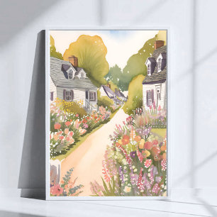 Wildflower Way   Coastal Beach Town Watercolor Poster