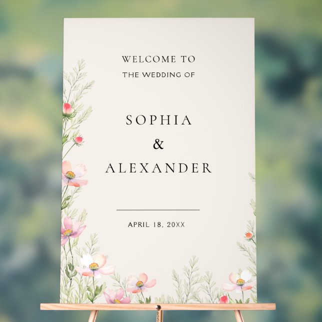 Wildflower Wedding Acrylic Sign Welcome. (Neutral)
