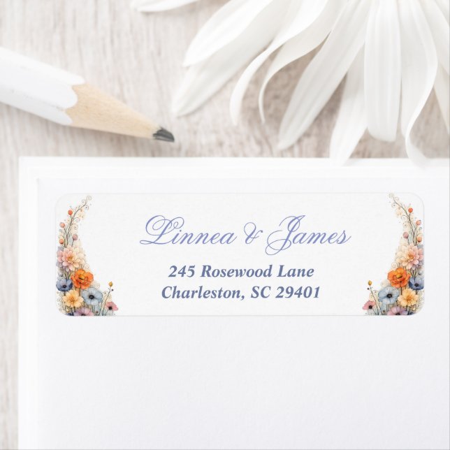 Wildflower Wedding Address Label Elegant Minimal (Insitu)