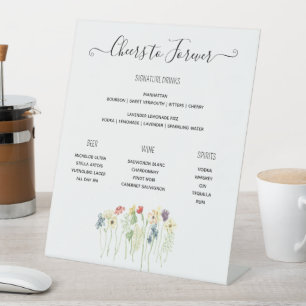 Wildflower Wedding Bar Menu, Signature Drink Menu Pedestal Sign