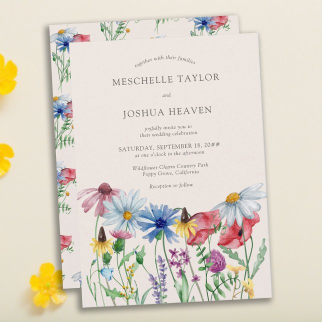 Wildflower Wedding Boho Country Floral Invitation (Charming and romantic floral wedding invitation)