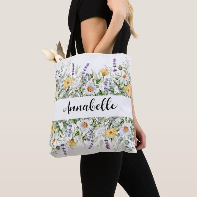 Wildflower wedding Bridesmaid Gift Floral Tote Bag (Close Up)