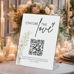 Wildflower Wedding Capture The Love Photo QR Code  Pedestal Sign