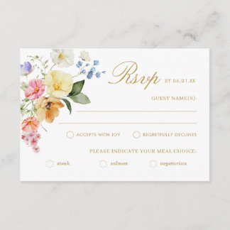 Wildflower Wedding Colourful Floral Wedding RSVP Card