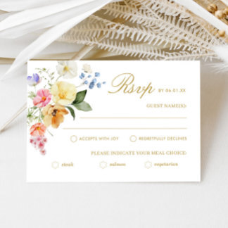 Wildflower Wedding Colourful Floral Wedding RSVP Card