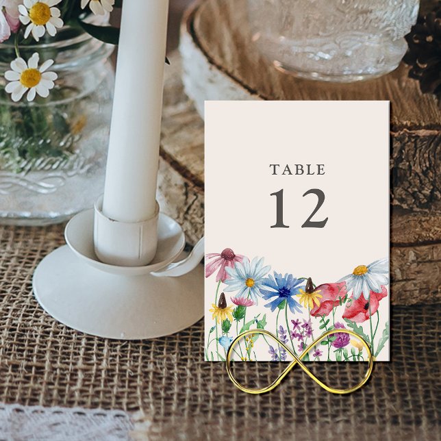 Wildflower Wedding Country Flower Table Number (Wedding Table Number Cards with wildflower border)