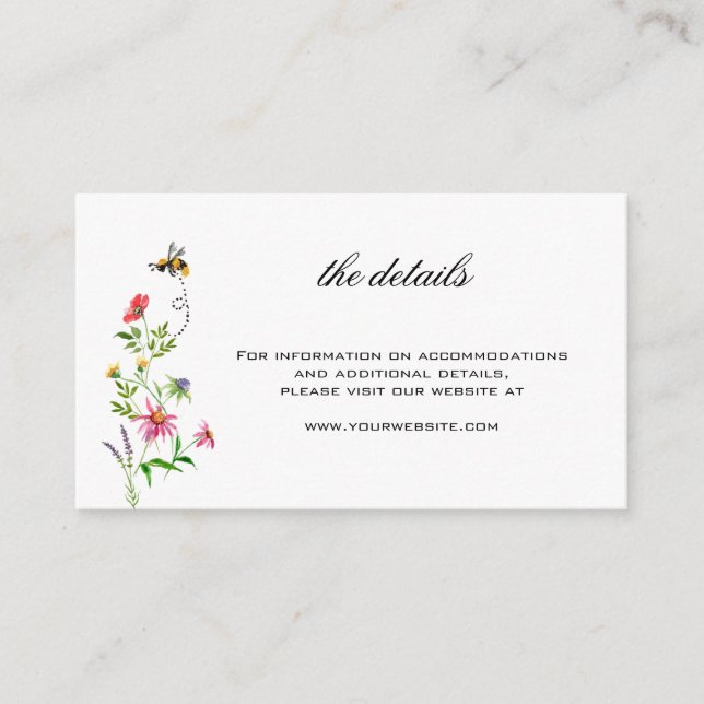 Wildflower wedding details Enclosure Card (Front)