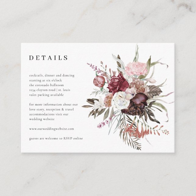 Wildflower Wedding Details Reception Enclosure Card (Front)