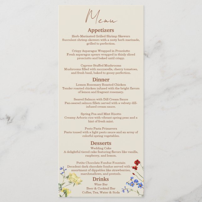 Wildflower Wedding Dinner Menu (Front)