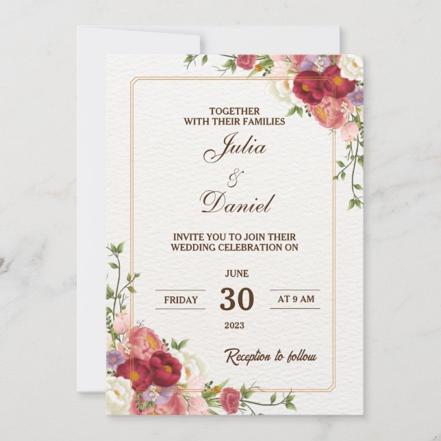 Wildflower Wedding Elegant Floral Invitation (Front)