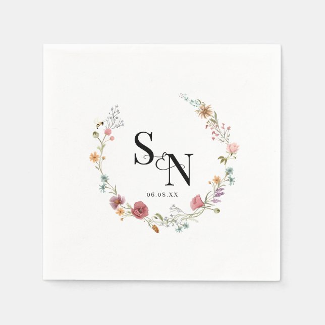 Wildflower Wedding, Engagement Party Anniversary Napkin (Front)