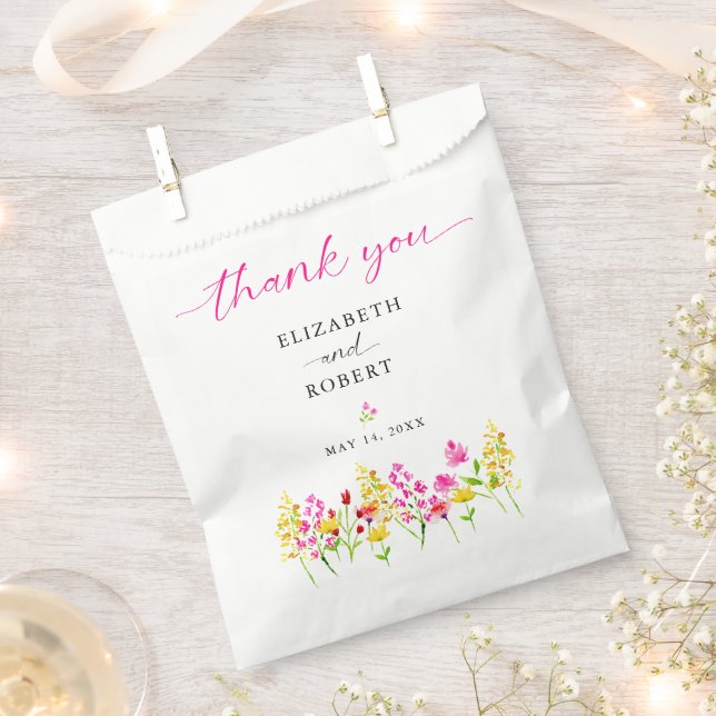 Wildflower Wedding Floral Script   Favour Bags (Clipped)