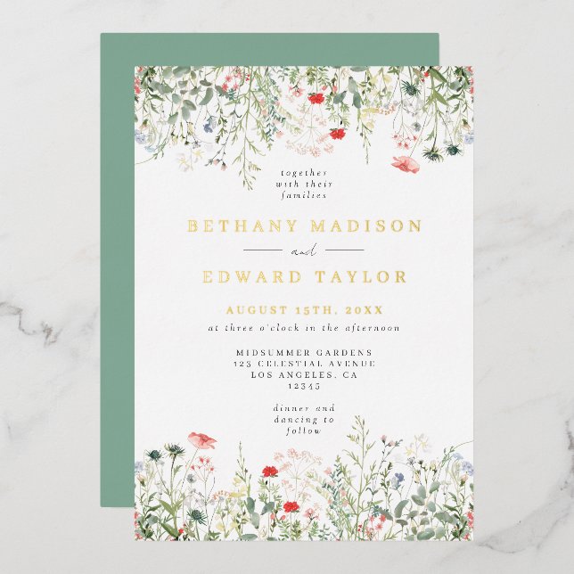 Wildflower Wedding Foil Invitation (Front/Back)