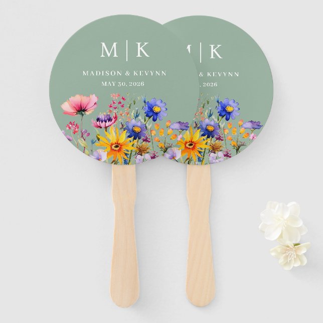  Wildflower Wedding Hand Fan (Front and Back)