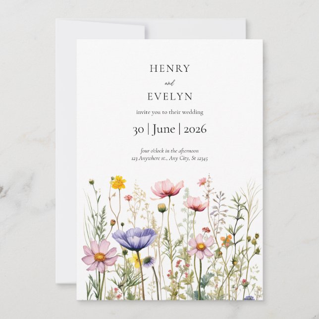 Wildflower Wedding Invitation Boho Floral Modern (Front)