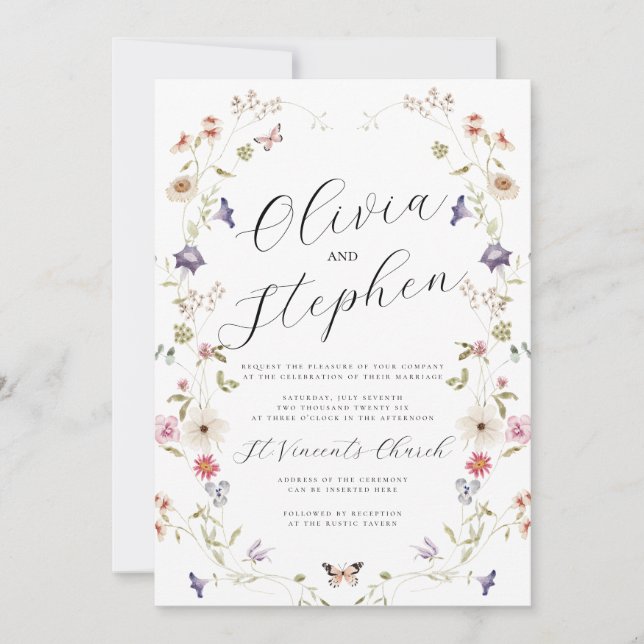 Wildflower Wedding Invitation, Summer Wedding Invitation (Front)