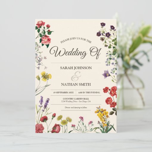 Wildflower Wedding Invitation with Custom Photo | Zazzle