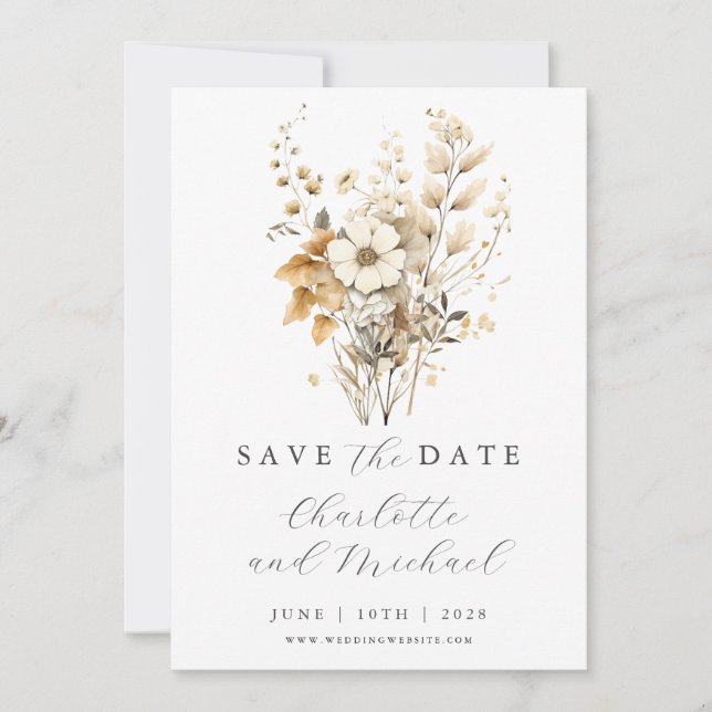Wildflower Wedding | Ivory Flat Save The Date Card (Front)
