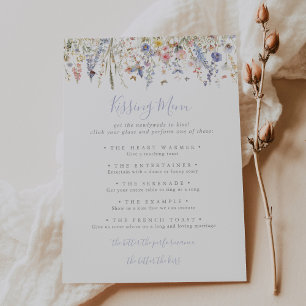 Wildflower Wedding Kissing Menu Game Card