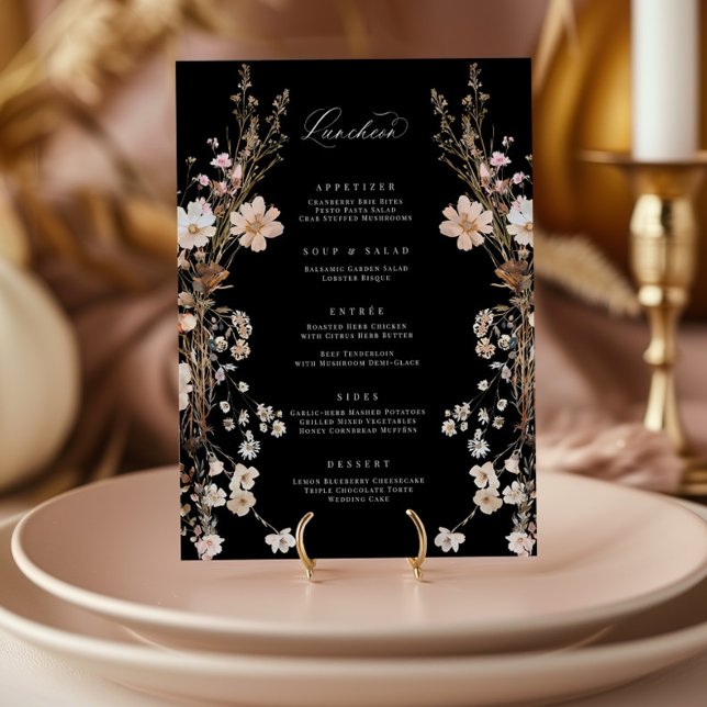 Wildflower Wedding Lunch Menu Boho Bridal Shower  Postcard (Creator Uploaded)