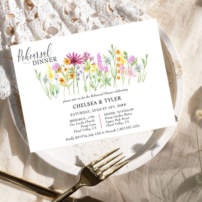 Wildflower Wedding Meadow Flowers Rehearsal Dinner Invitation (Elegant rehearsal dinner invites for possibly the last get-to-gether before the big day)